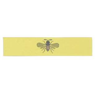 Yellow BEE Decor Vintage Honeybee Graphic Polkadot Short Table Runner