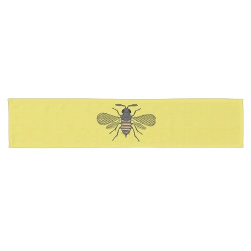 Yellow BEE Decor Vintage Honeybee Graphic Polkadot Short Table Runner