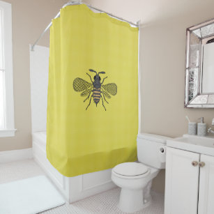 Yellow BEE Decor Vintage Honeybee Graphic Polkadot Shower Curtain