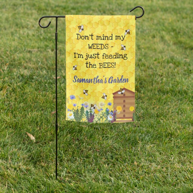 Yellow Bee Hive Flower Weed Custom Garden Flag (In SItu)