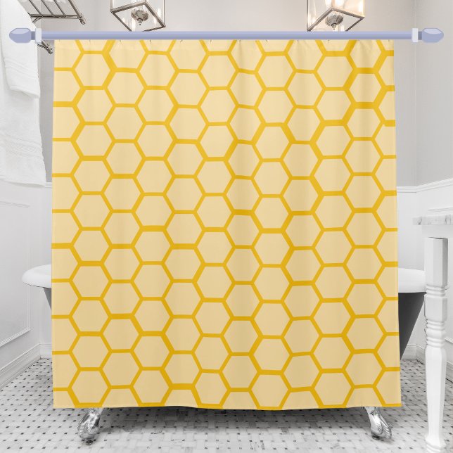 Yellow Bee Honeycomb Shower Curtain (Creator Uploaded)
