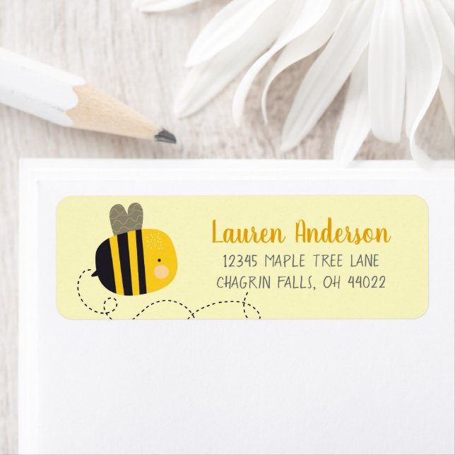 Yellow Bee Kawaii Cute Sweet Baby Shower Address Label (Insitu)