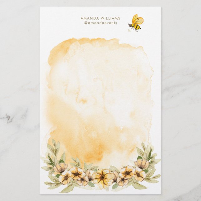 Yellow Bee Monogram Stationery Paper (Front)