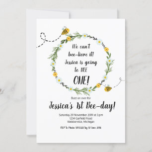 Yellow Bee Rustic 1st Birthday Party Invitation