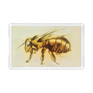 Yellow Bee Serving Tray, Realistic Sketch Acrylic Tray
