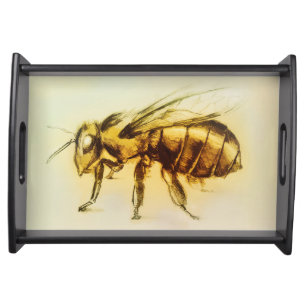 Yellow Bee Serving Tray, Realistic Sketch Tray