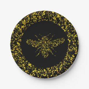 Yellow bee Splattered Paint Paper Plates