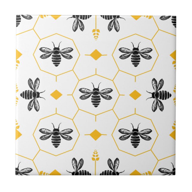 Yellow Bee Summer Kitchen Backsplash Ceramic Tile (Front)