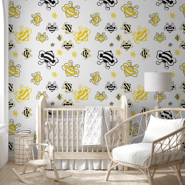 Yellow Bees Beehive Wallpaper – Cute Bee Pattern  Wallpaper (Kids)