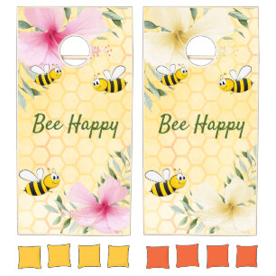 Yellow bees flowers bee happy cornhole set