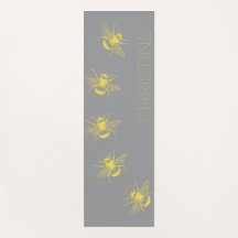 Yellow Bees Gray Yoga Mat