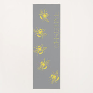 Yellow Bees Gray Yoga Mat