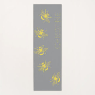 Yellow Bees Gray Yoga Mat