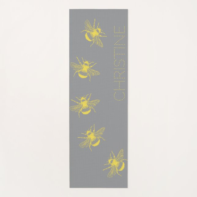Yellow Bees Gray Yoga Mat (Front)