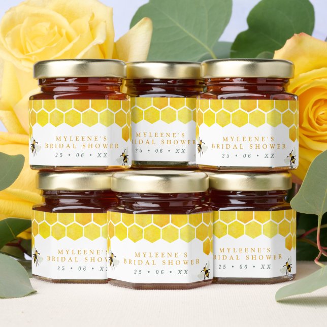 Yellow Bees & Honeycomb  Bridal Shower Honey Jar Favors (Insitu)