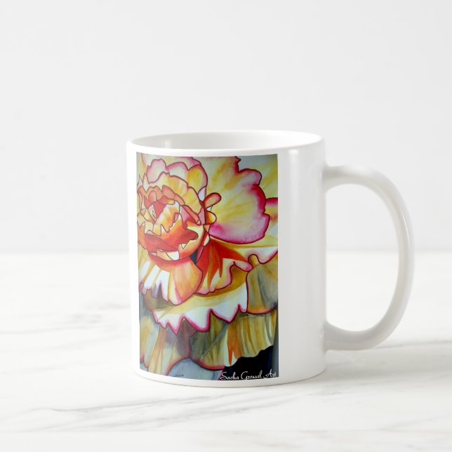 Yellow Begonia flower watercolour original art Coffee Mug (Right)