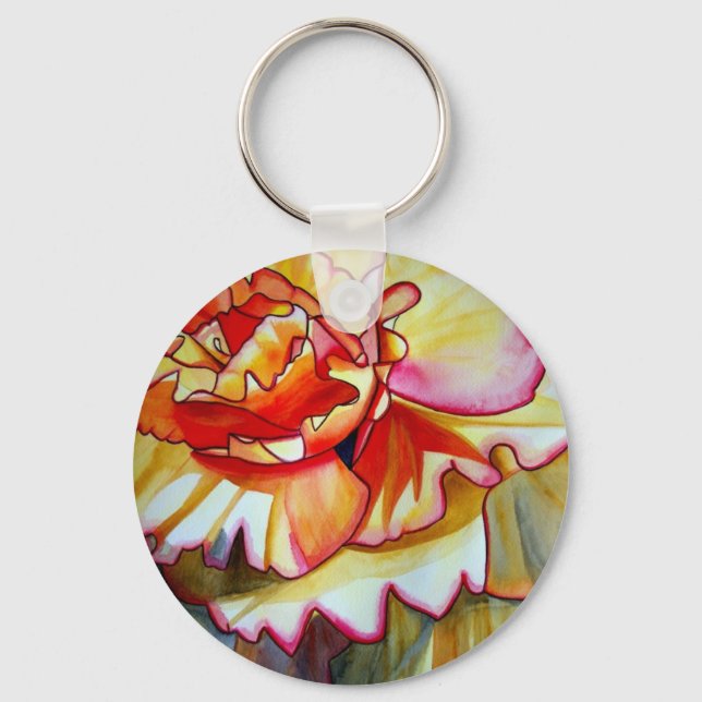 Yellow Begonia flower watercolour original art Keychain (Front)