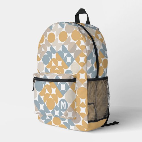 Yellow Beige Brown Gray Midcentury Circles Pattern Printed Backpack