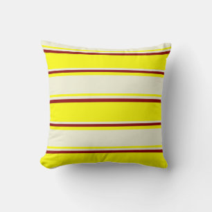 Yellow, Beige & Dark Red Colored Pattern Pillow