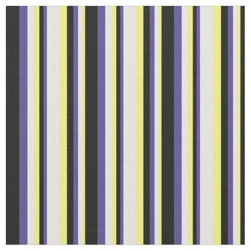 Yellow, Beige, Dark Slate Blue & Black Lines Fabric