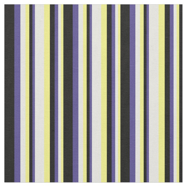 Yellow, Beige, Dark Slate Blue & Black Lines Fabric (Close Up)