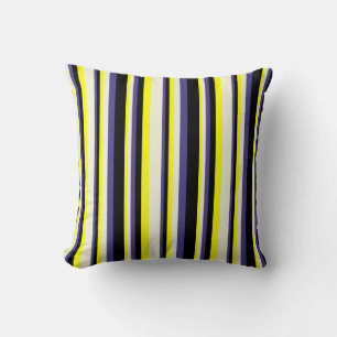 Yellow, Beige, Dark Slate Blue & Black Lines Throw Pillow