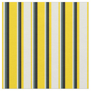 Yellow, Beige, Dark Slate Gray & Black Lines Fabric