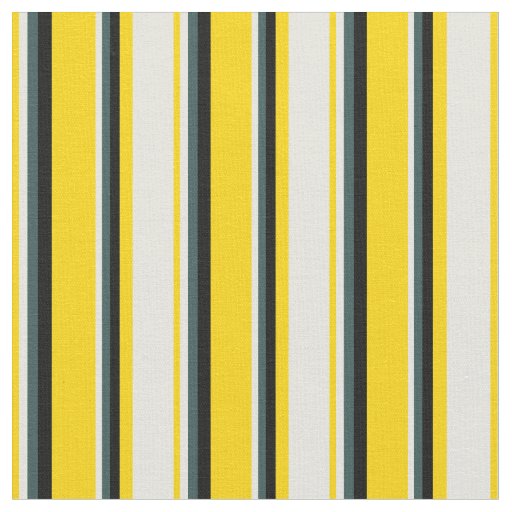 Yellow, Beige, Dark Slate Gray & Black Lines Fabric