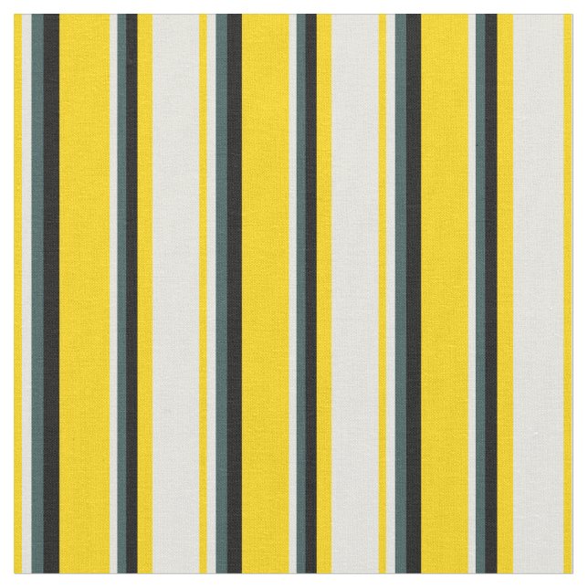 Yellow, Beige, Dark Slate Gray & Black Lines Fabric (Close Up)