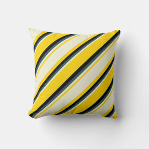 Yellow, Beige, Dark Slate Gray & Black Lines Throw Pillow