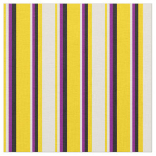 Yellow, Beige, Purple, and Black Colored Lines Fabric
