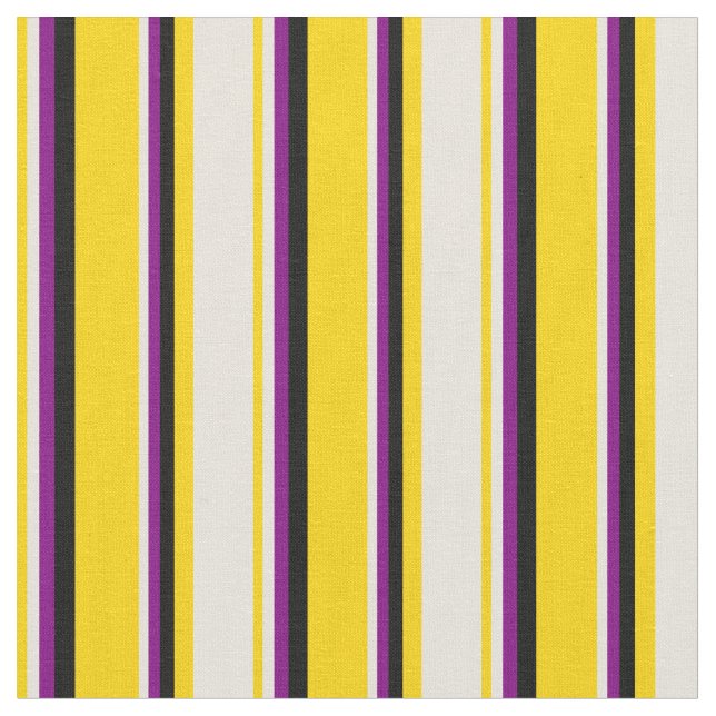 Yellow, Beige, Purple, and Black Colored Lines Fabric (Close Up)