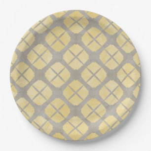 Yellow Beige, Taupe Mid Century Modern Pattern Paper Plates