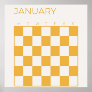Yellow Beige Undated Checkered January Calendar Poster