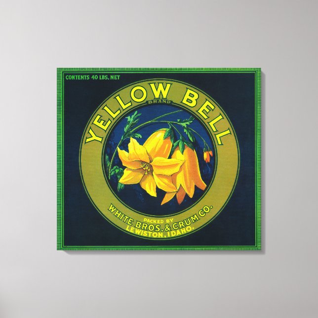 Yellow Bell Apple Crate LabelLewiston, ID Canvas Print (Front)