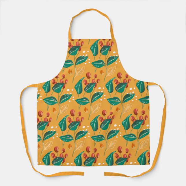 Yellow berry leaves. Botanical floral fall pattern Apron (Front)