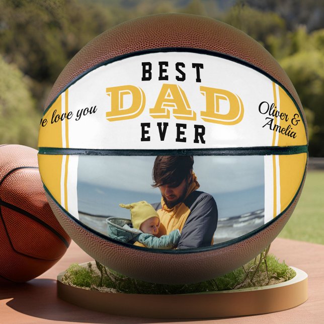 Yellow Best Dad Ever Father Keepsake 2 Photo Basketball (Creator Uploaded)