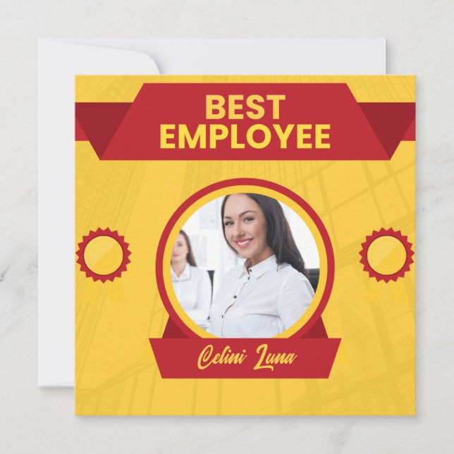 Yellow Best Employee Of The Month Award Card (Front)