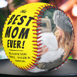 Yellow Best Mom Ever 2 Photo Collage  Softball<br><div class="desc">Yellow Best Mom Ever 2 Photo Collage Softball. The best mom ever 2-photo template softball. Personalize it with 2 favorite photos and your names. You can change any text on the softball or erase it. This modern custom and personalized softball is a perfect gift for a mother for a Mother`s...</div>