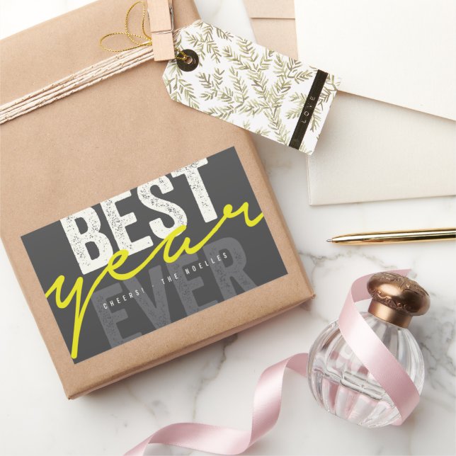 Yellow Best Year Ever Handwriting Script Holiday Rectangular Sticker (Gifting)