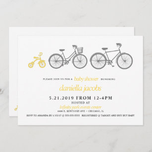 Yellow Bicycle Baby Shower Invitation