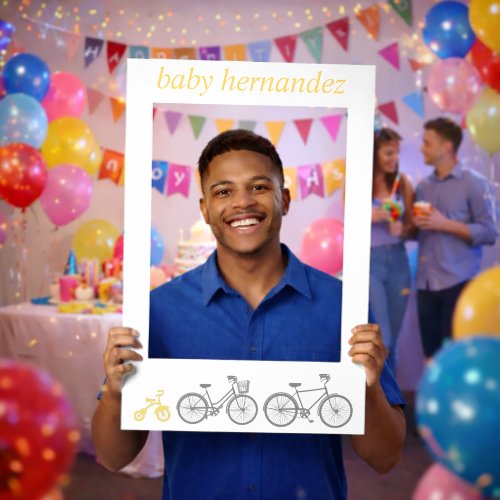 Yellow Bicycle Baby Shower Selfie Frame