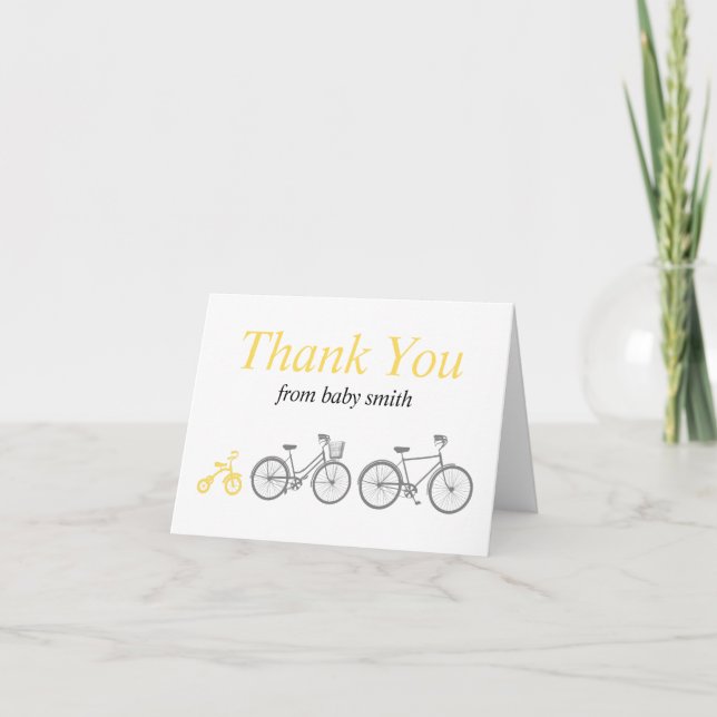 Yellow Bicycle Letterpress Thank You Card (Front)