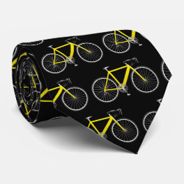 Yellow bicycle on black neck tie
