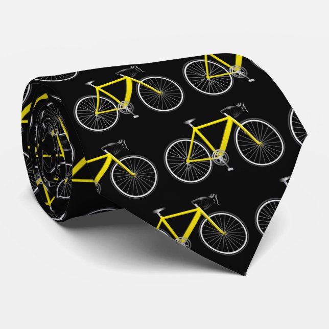 Yellow bicycle on black neck tie (Rolled)