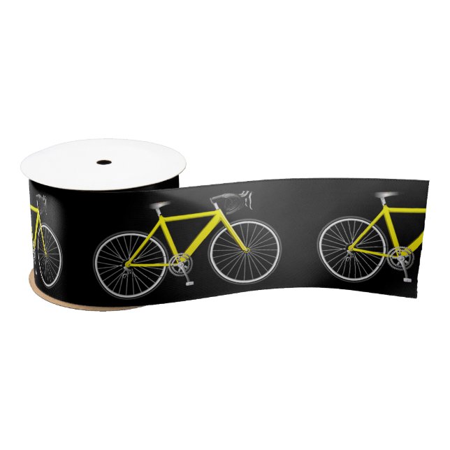 Yellow Bicycle on Black  Satin Ribbon (Spool)
