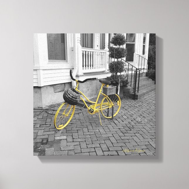 Yellow Bicycle on Cobblestones Canvas Print (Front)
