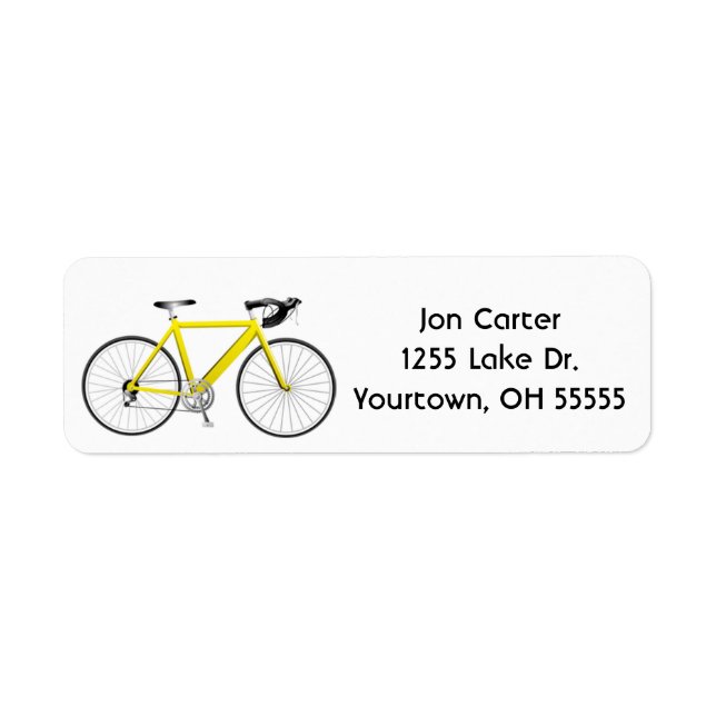 yellow bicycle on white label (Front)