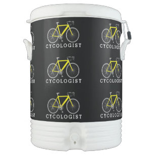 Yellow Bicycle With Cycologist Text Beverage Cooler
