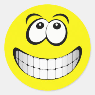Yellow Big Grin Face Classic Round Sticker